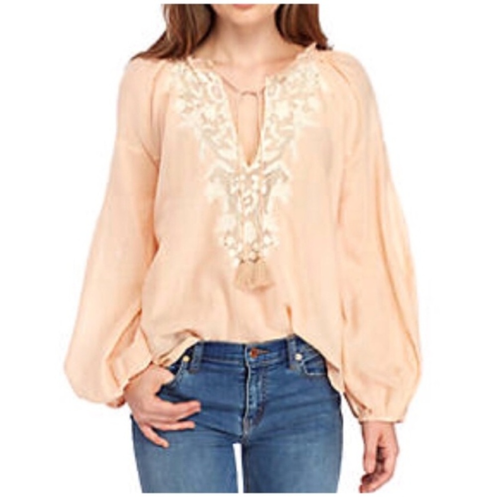 NWT Free People Embroidered Boho Peach Top Small